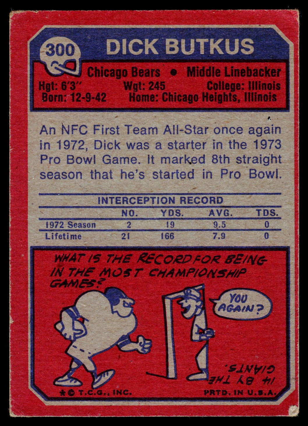 1973 Topps #300 Dick Butkus
