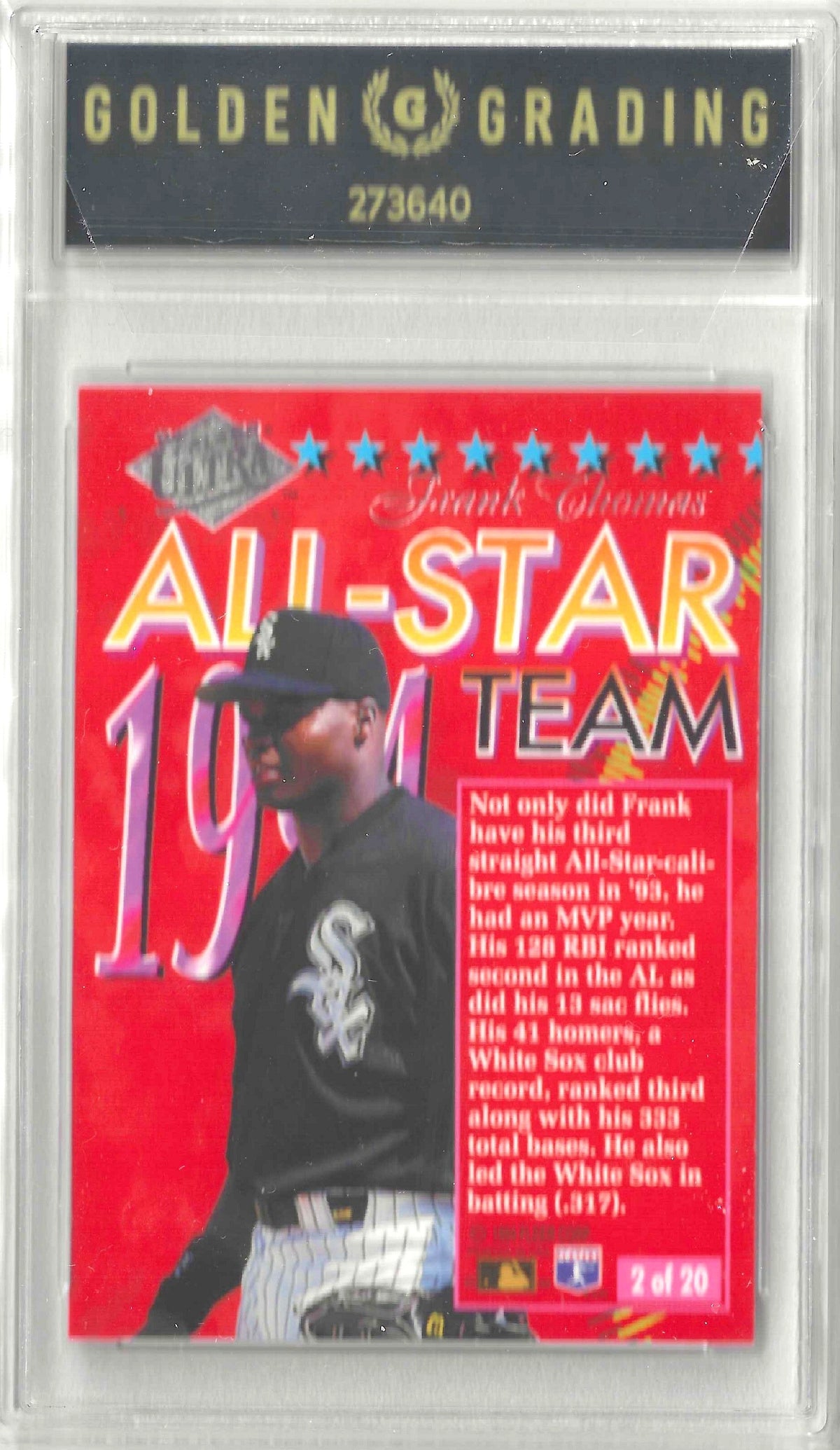 1994 Ultra #2 Frank Thomas Ultra All-Star Team Grade 9