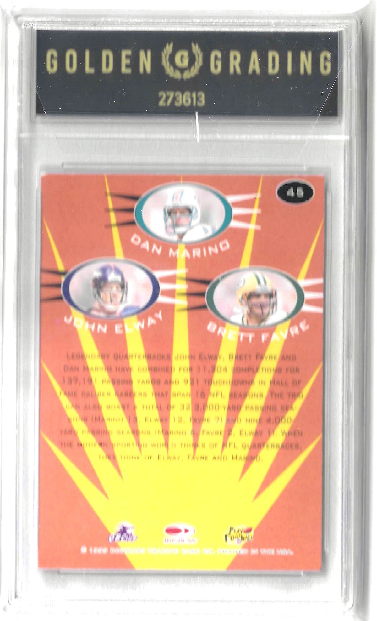 1999 Donruss Preferred QBC #45 Dan Marino / Brett Favre / John Elway Grade 8