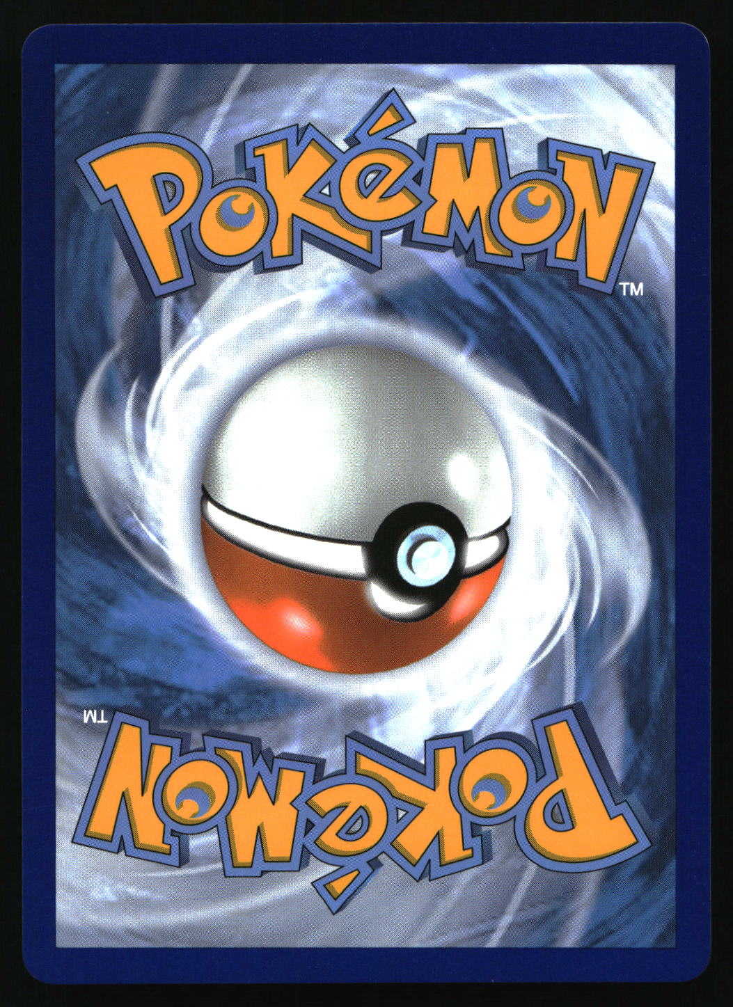 Pokémon trading card with a Poké Ball design on a swirling blue and white background
