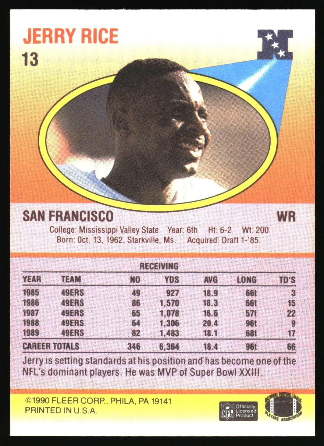 Jerry Rice #13 1990 Career Totals