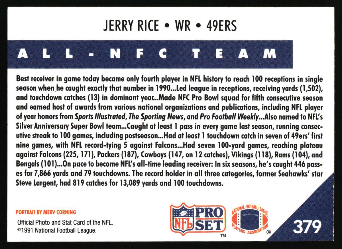 Jerry Rice WR 49ers all NFC team portrait information card