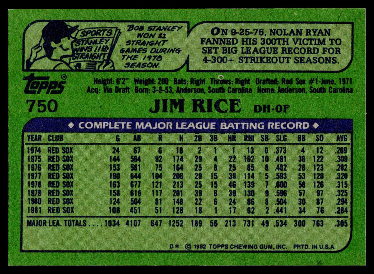 1982 Topps #750 Jim Rice
