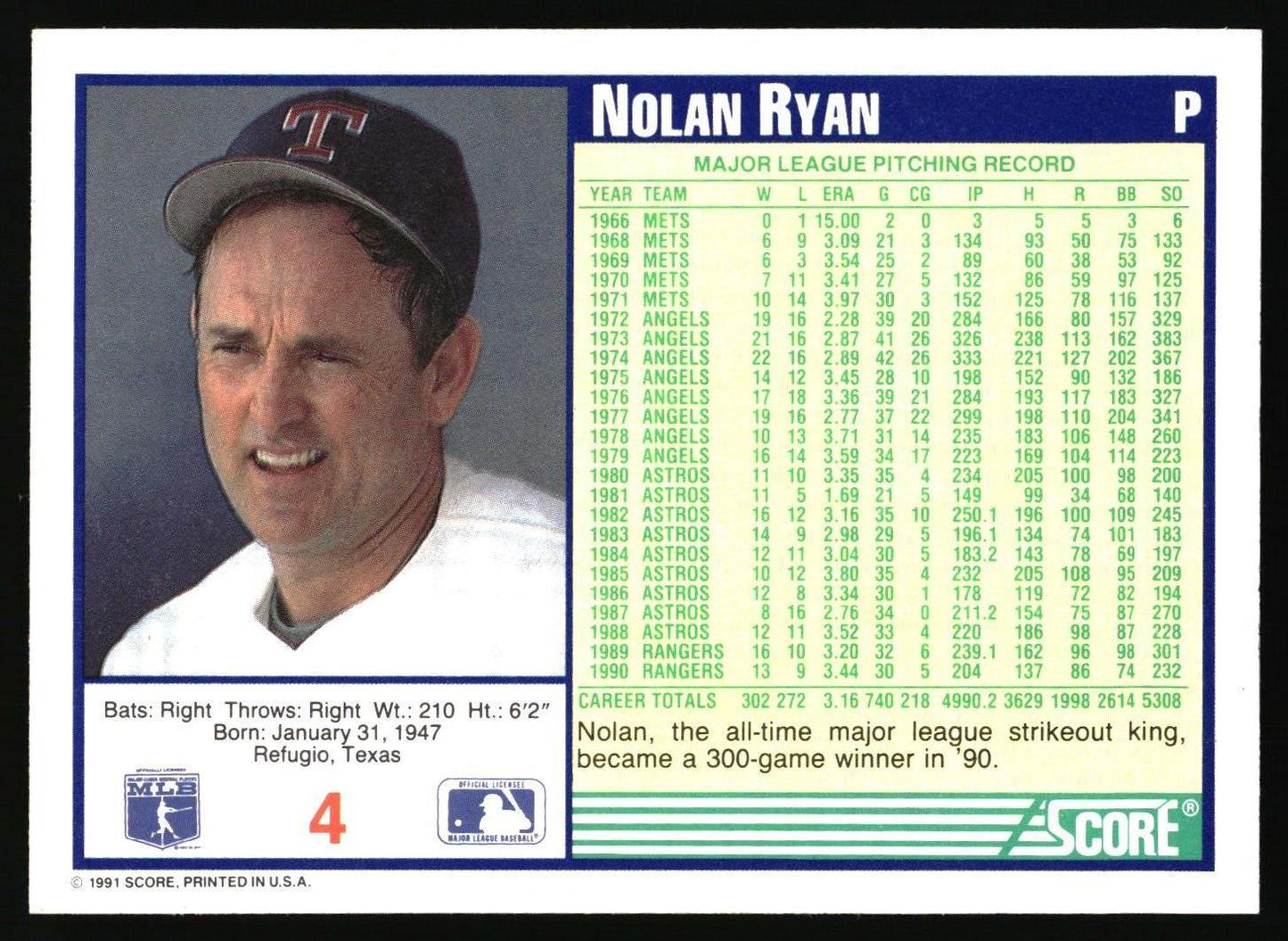 1991 Score #4 Nolan Ryan