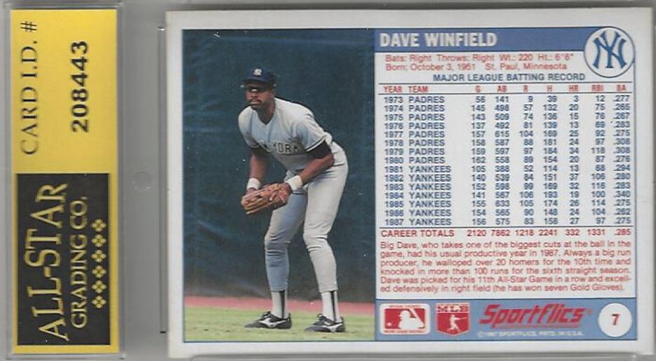 1988 Sportflics #7 Dave Winfield