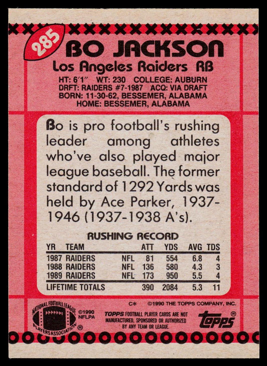 1990 Topps #285 Bo Jackson