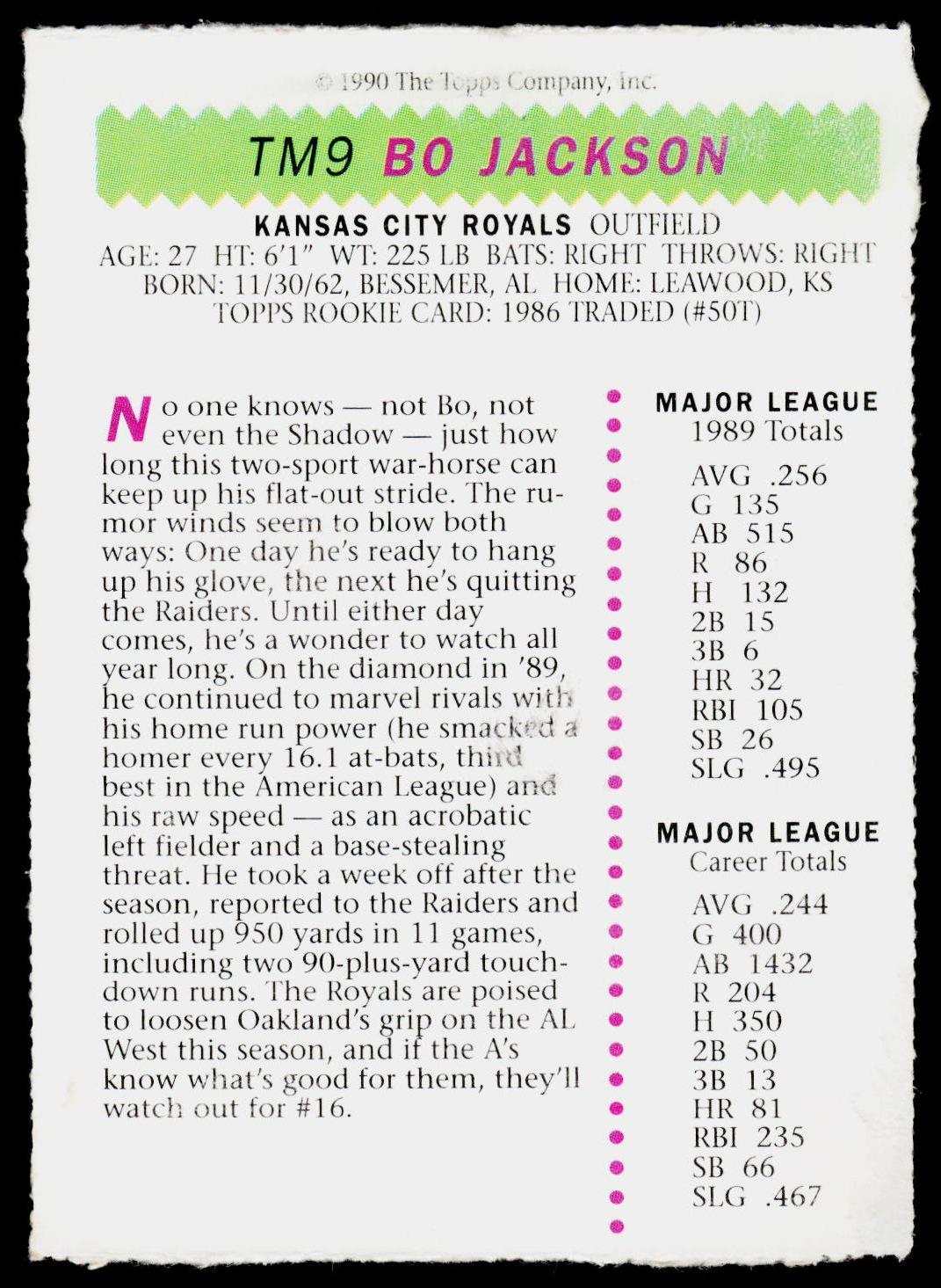 1990 Topps Magazine #TM9 Bo Jackson