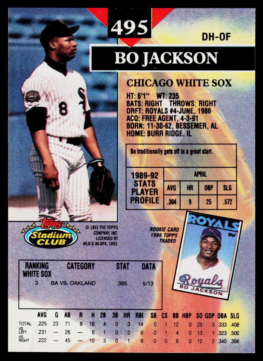1993 Stadium Club #495 Bo Jackson