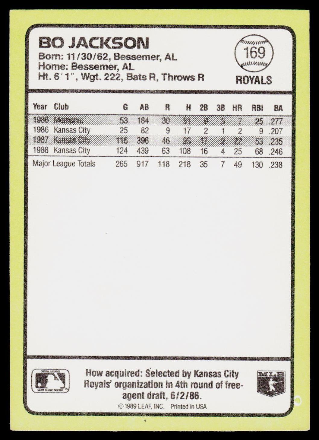 1989 Donruss Baseball's Best #169 Bo Jackson