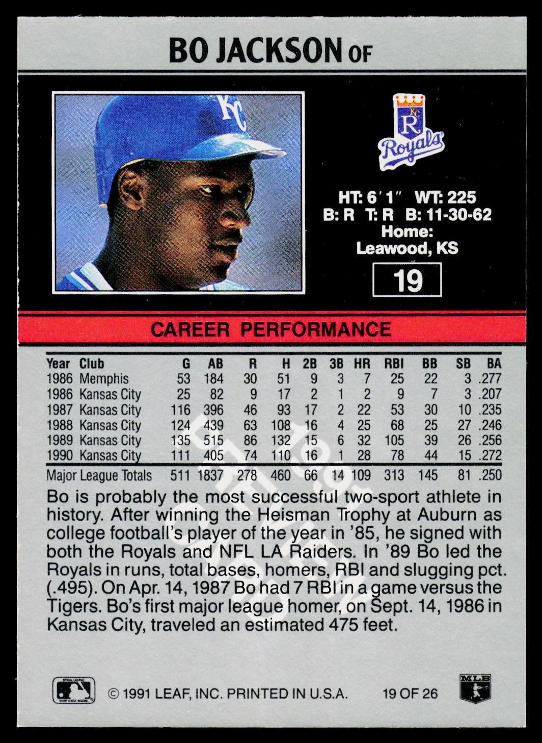1991 Donruss #19 Bo Jackson Leaf Previews