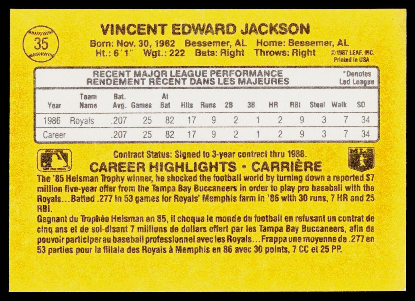1987 Donruss #35 Bo Jackson