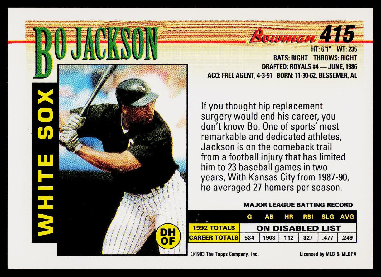 1993 Bowman #415 Bo Jackson