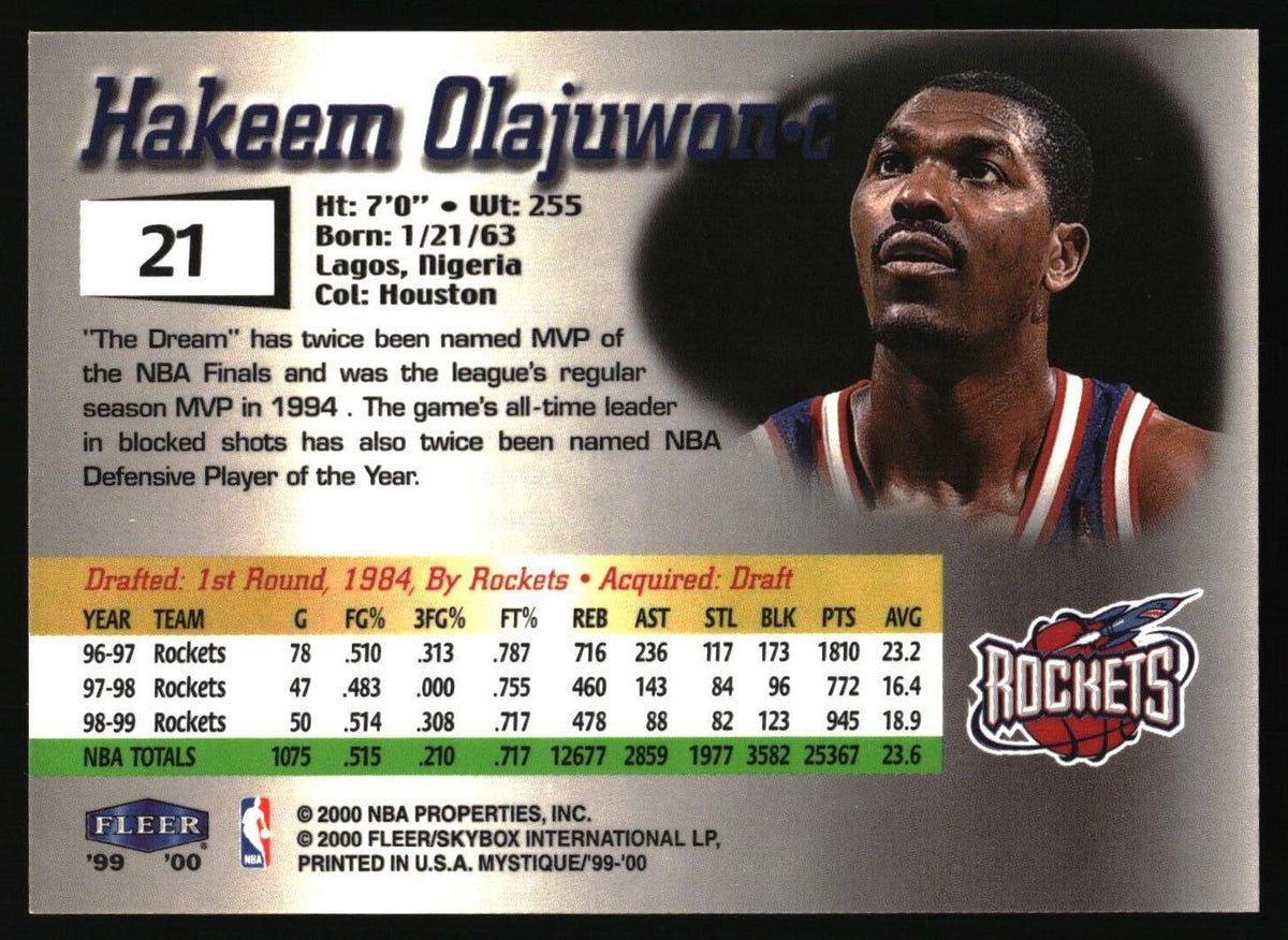 1999-00 Fleer Mystique #21 Hakeem Olajuwon Gold