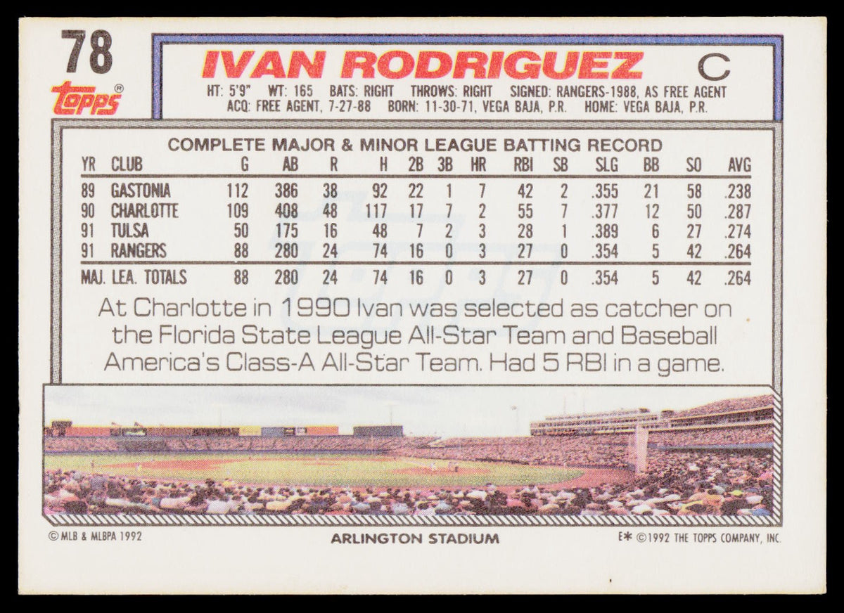1992 Topps #78 Ivan Rodriguez