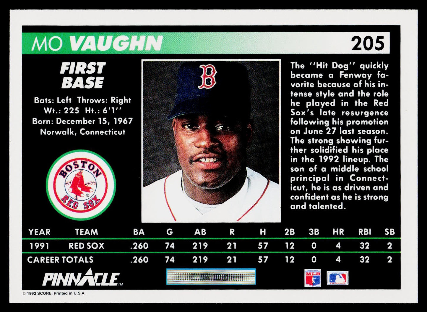 1992 Pinnacle #205 Mo Vaughn