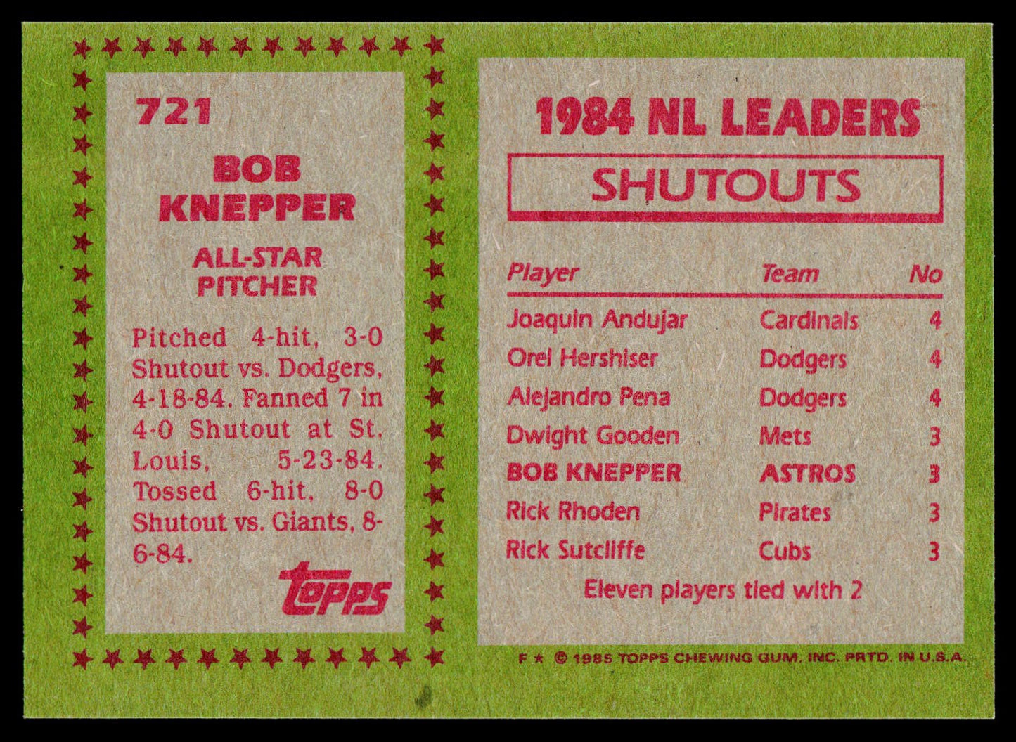 1985 Topps #721 Bob Knepper