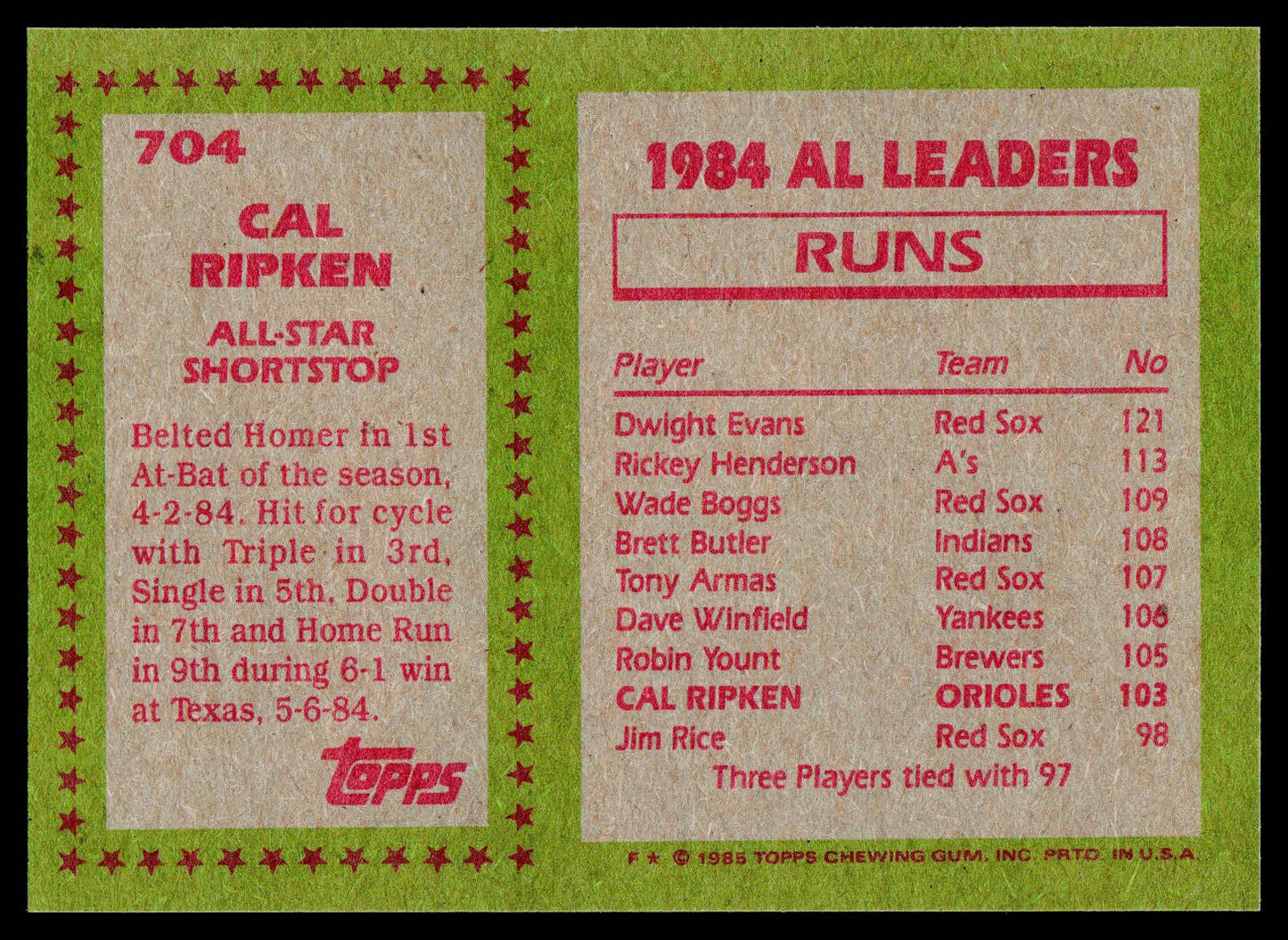 1985 Topps #704 Cal Ripken