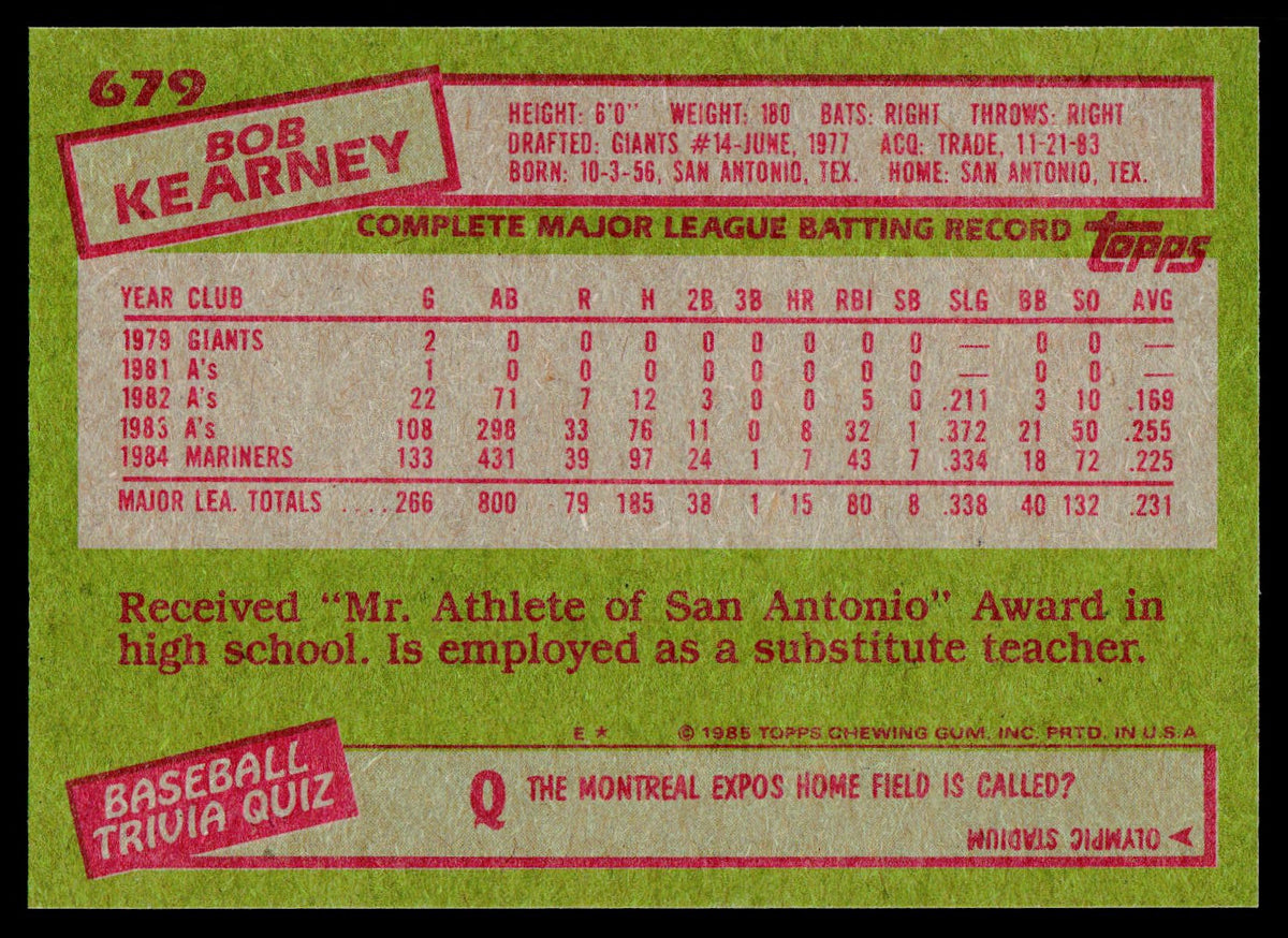 1985 Topps #679 Bob Kearney