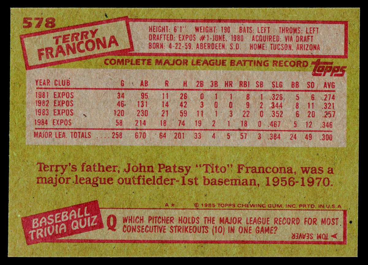 1985 Topps #578 Terry Francona