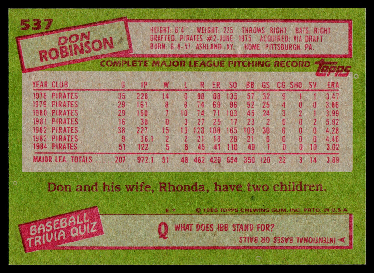 1985 Topps #537 Don Robinson