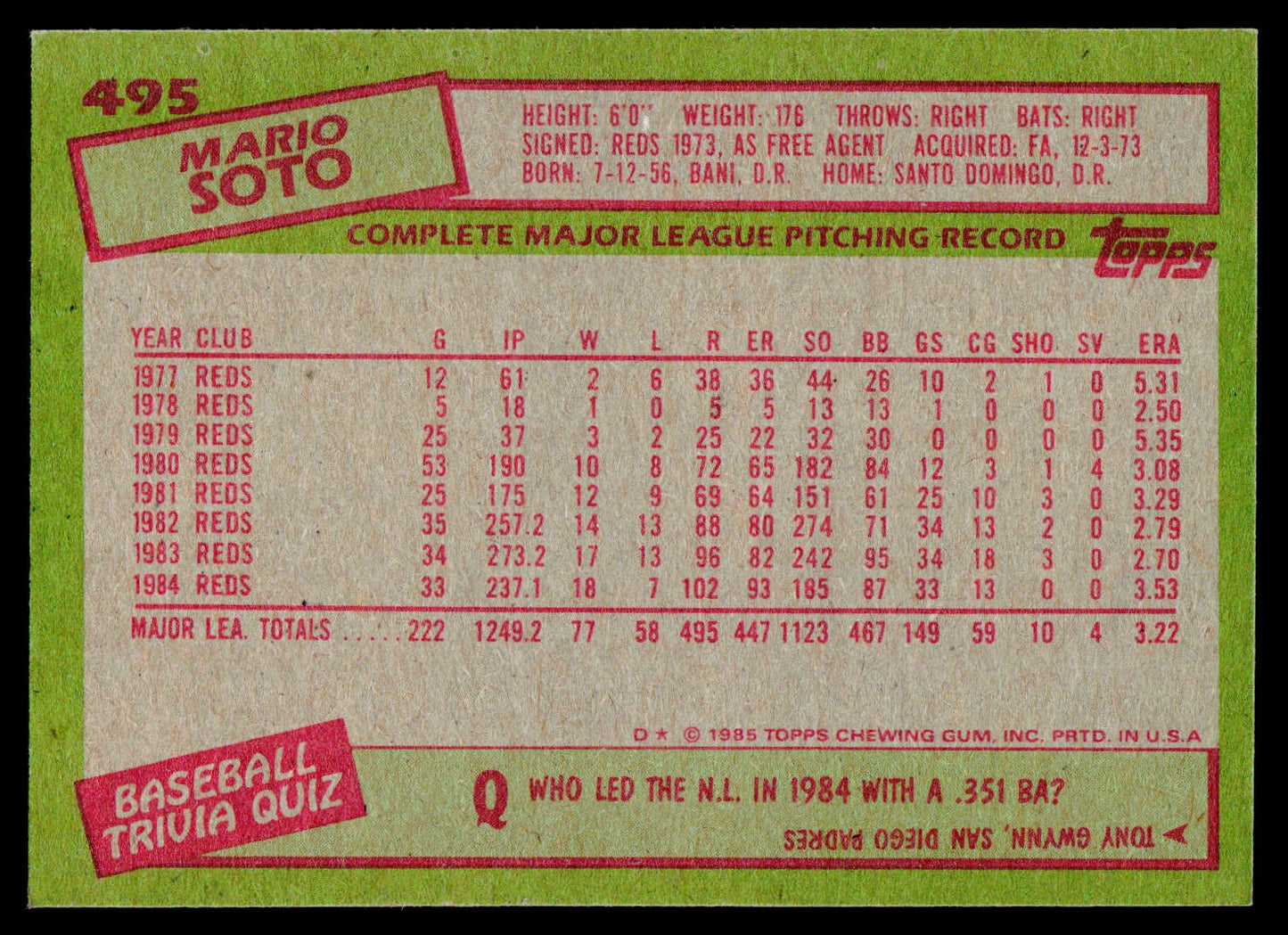 1985 Topps #495 Mario Soto