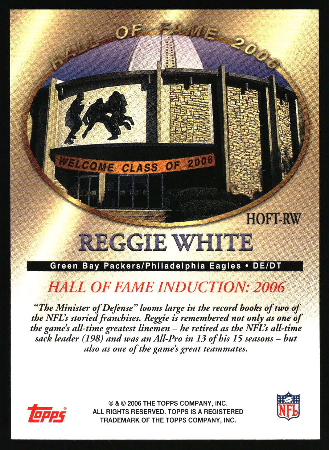 2006 Topps #HOF-RW Reggie White Hall of Fame Class of 2006
