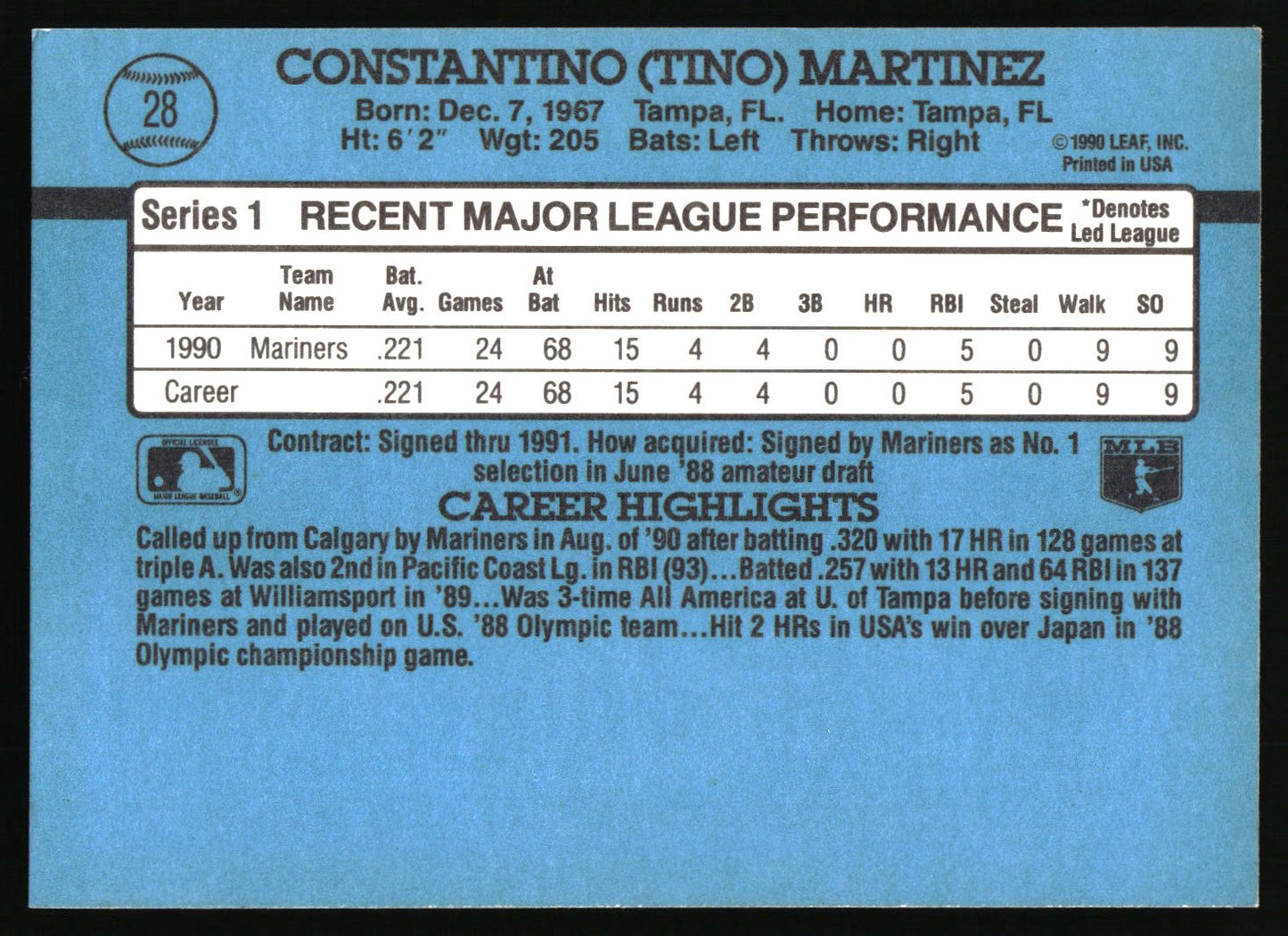 1991 Donruss #28 Tino Martinez
