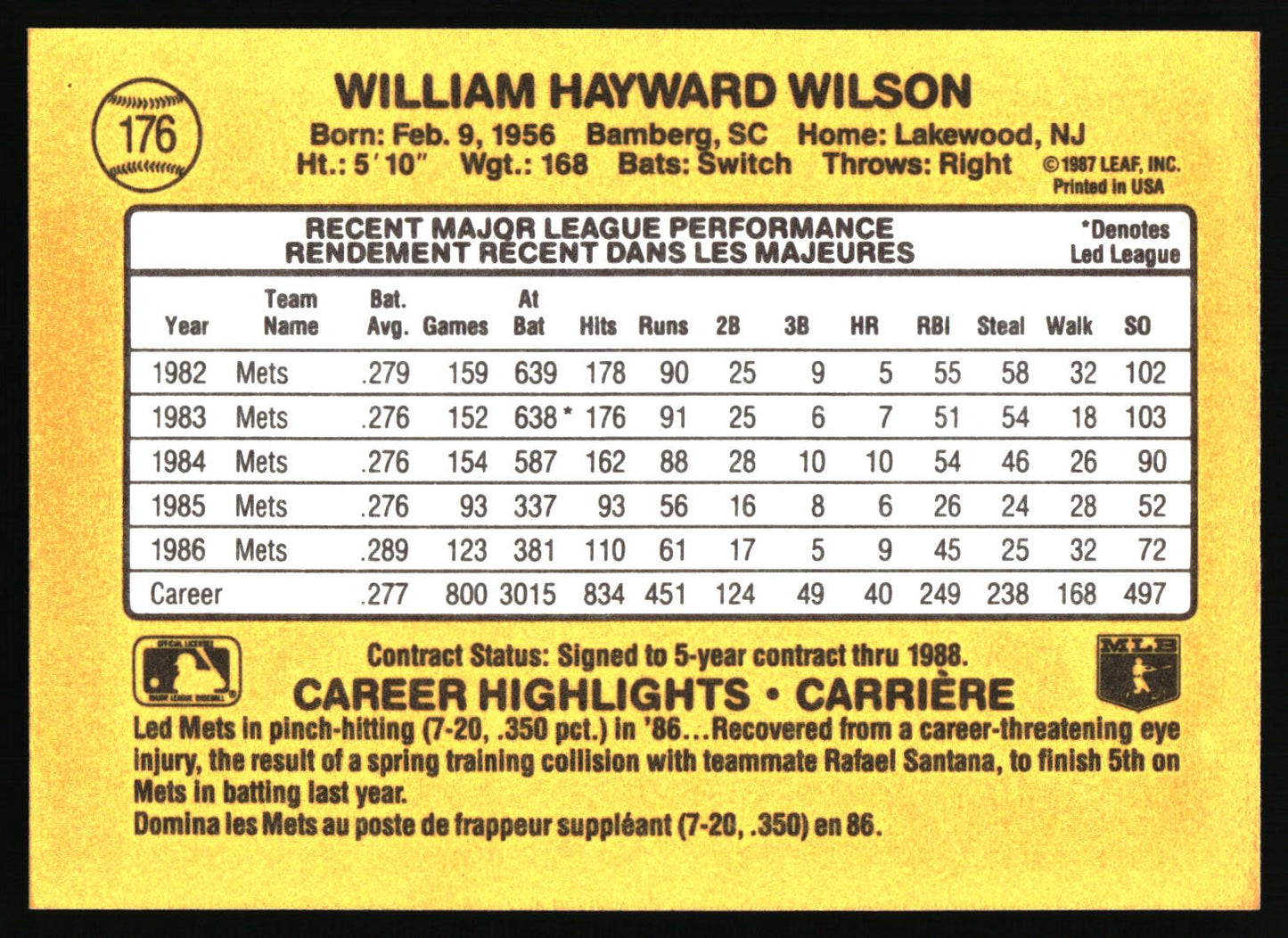 1987 Leaf #176 Mookie Wilson