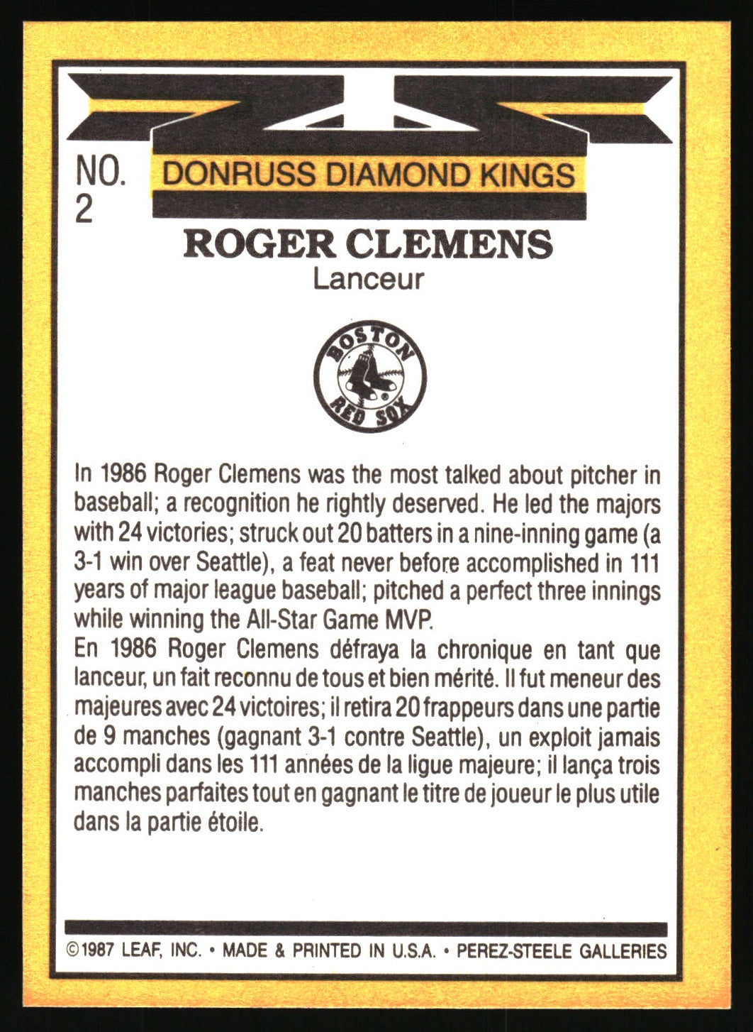 1987 Donruss #2 Roger Clemens