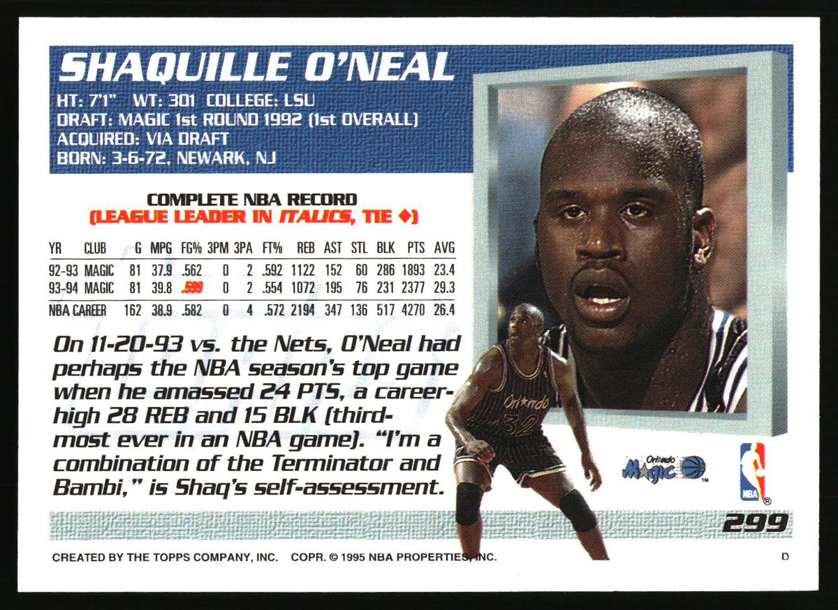1994-95 Topps #299 Shaquille O'Neal