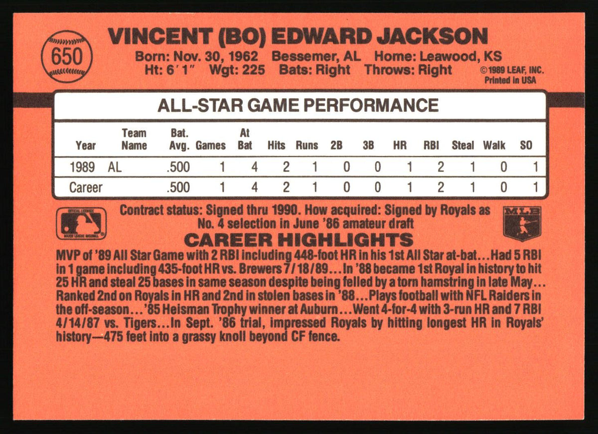 1990 Donruss #650e Bo Jackson