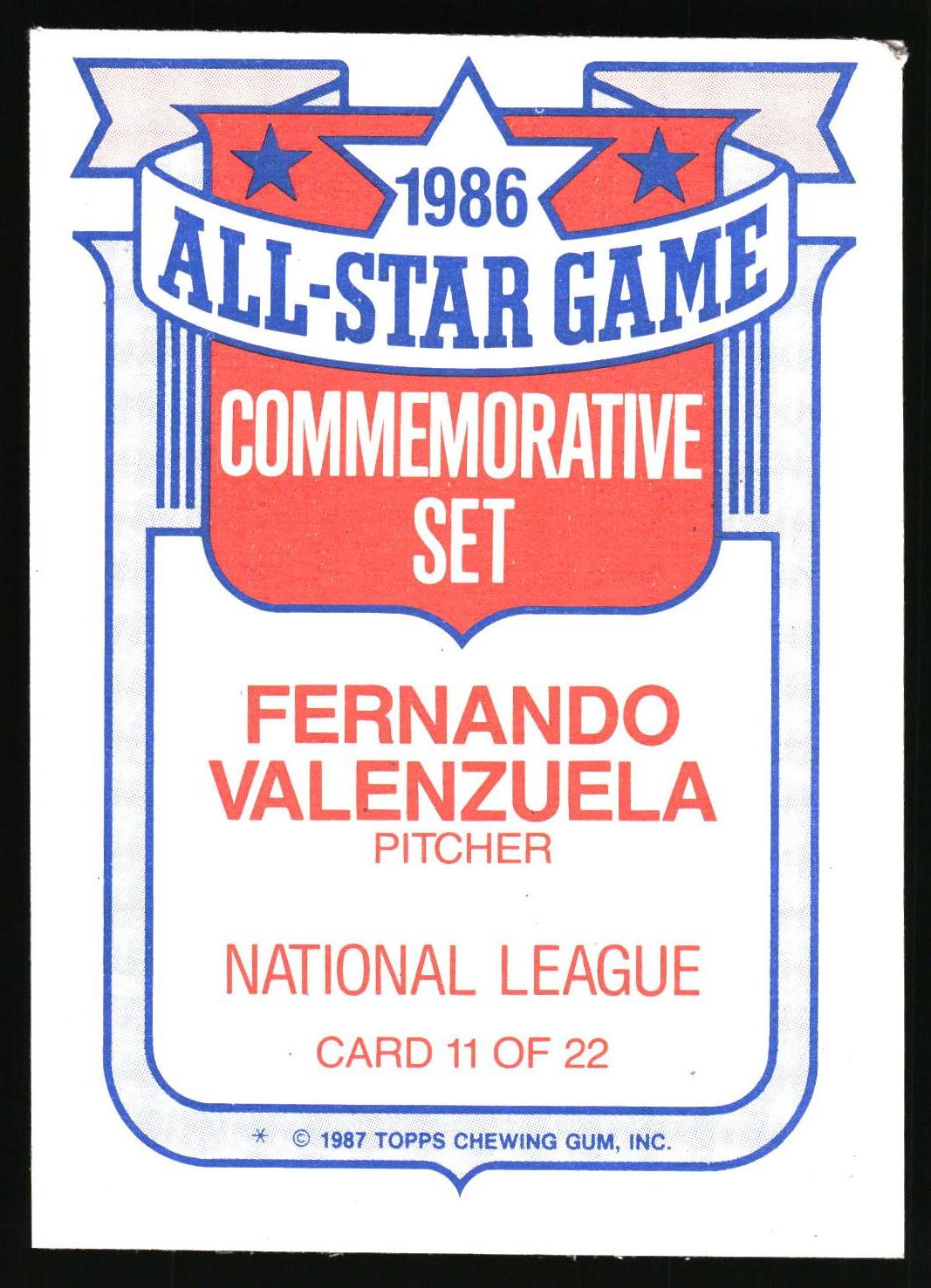 1987 Topps #11 Fernando Valenzuela Glossy All-Stars