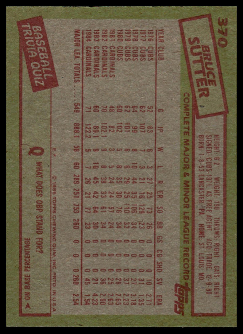 1985 Topps #370 Bruce Sutter