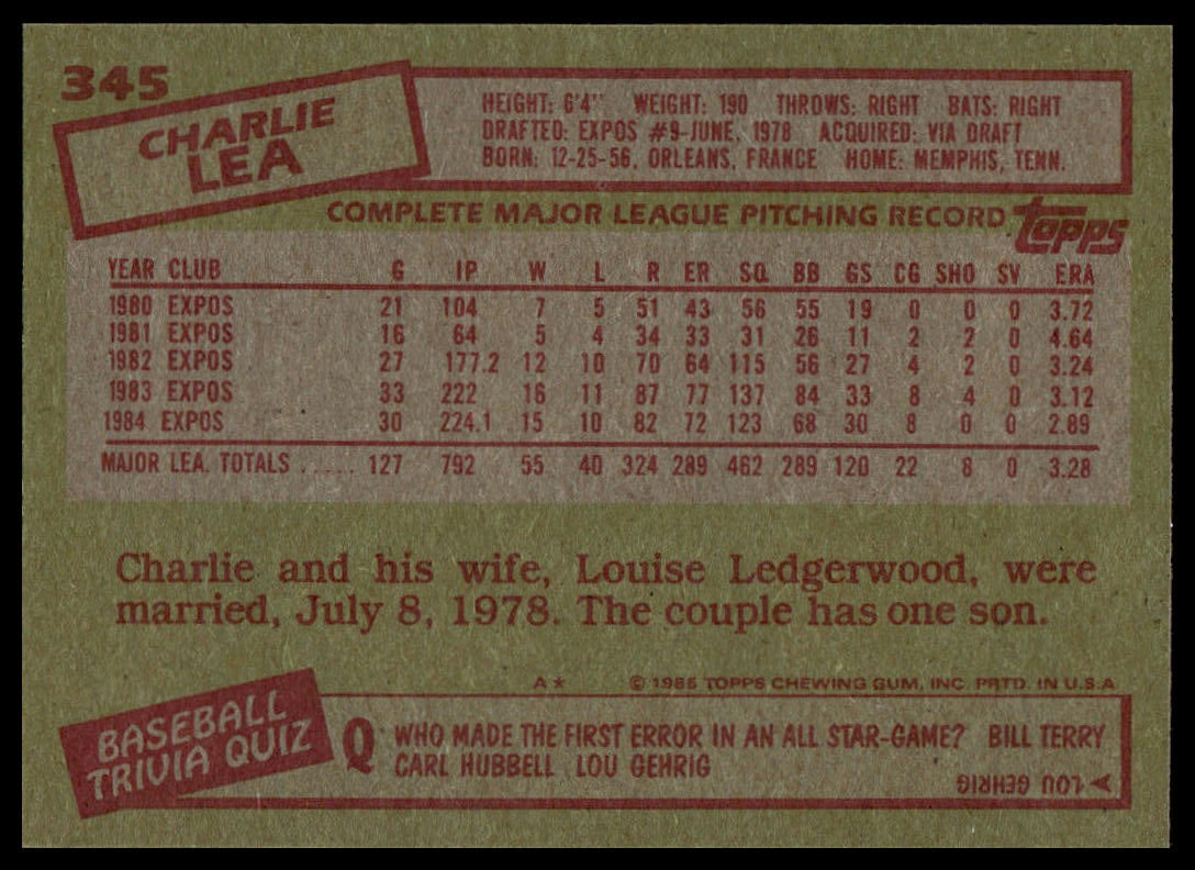 1985 Topps #345 Charlie Lea