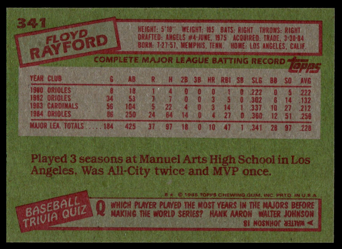 1985 Topps #341 Floyd Rayford