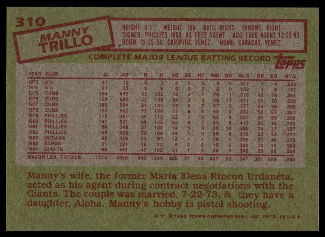 1985 Topps #310 Manny Trillo