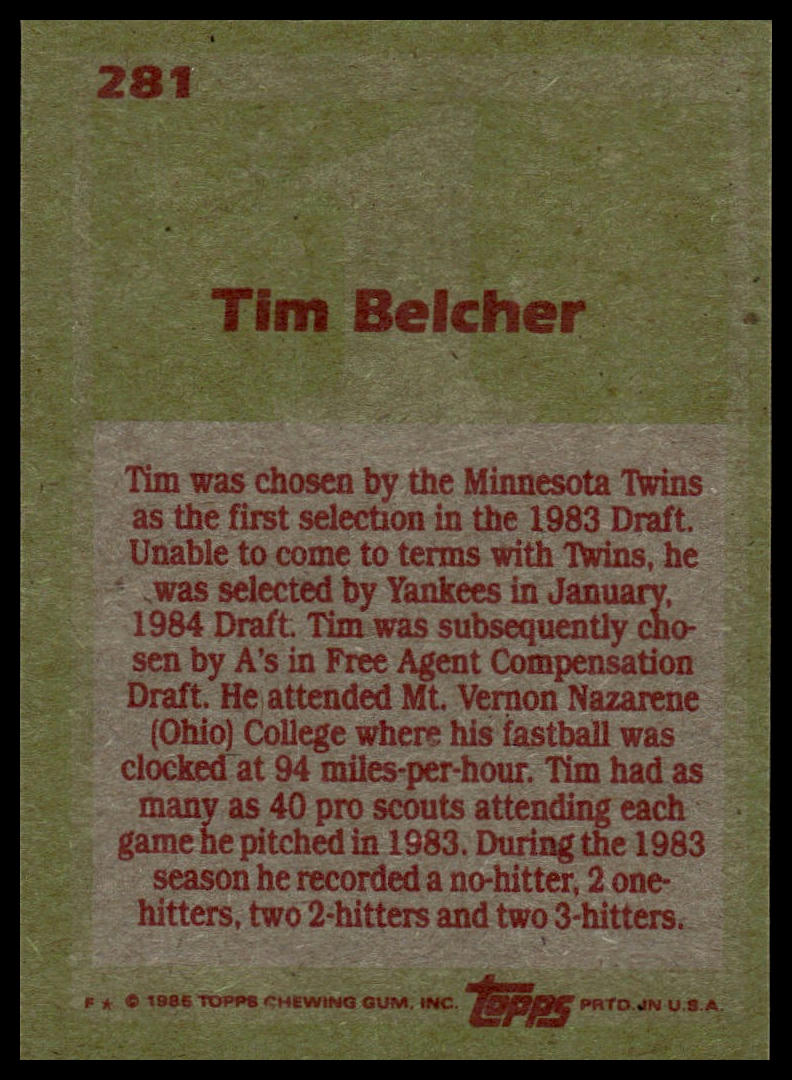 1985 Topps #281 Tim Belcher