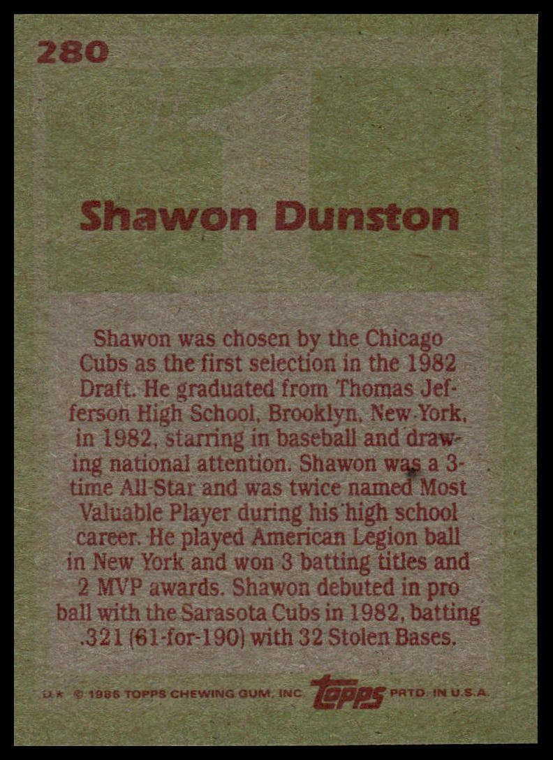 1985 Topps #280 Shawon Dunston