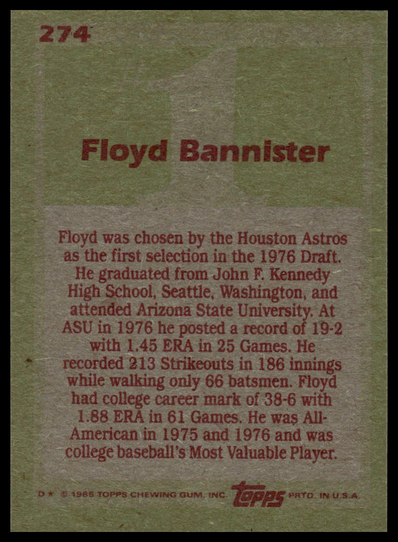 1985 Topps #274 Floyd Bannister