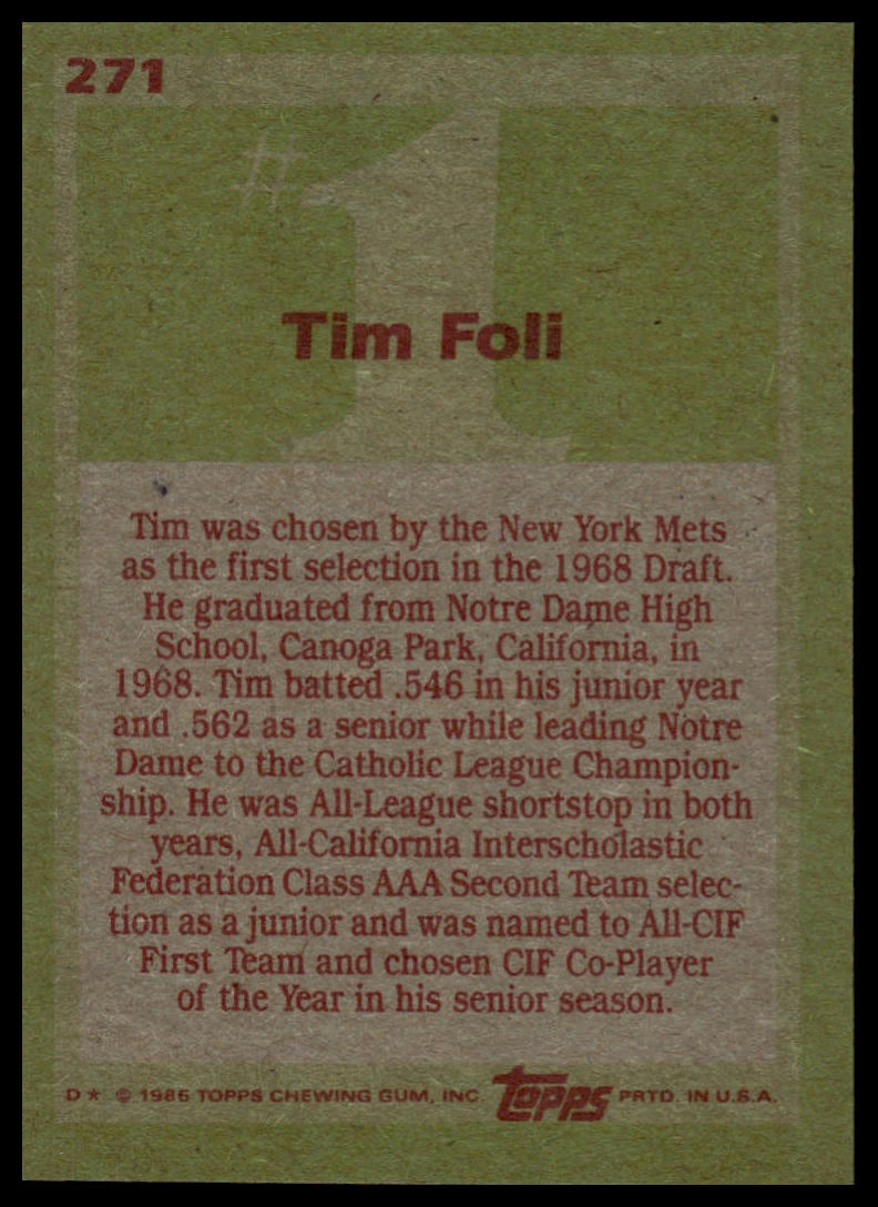 1985 Topps #271 Tim Foli