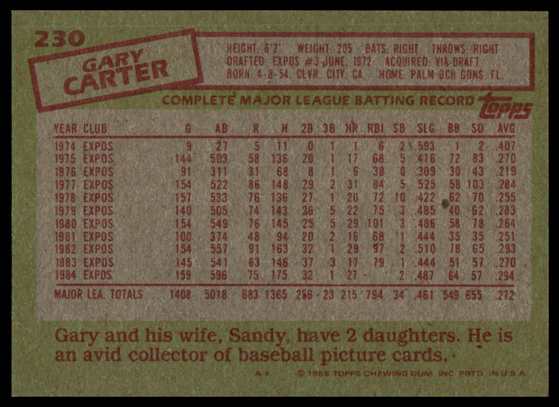 1985 Topps #230 Gary Carter