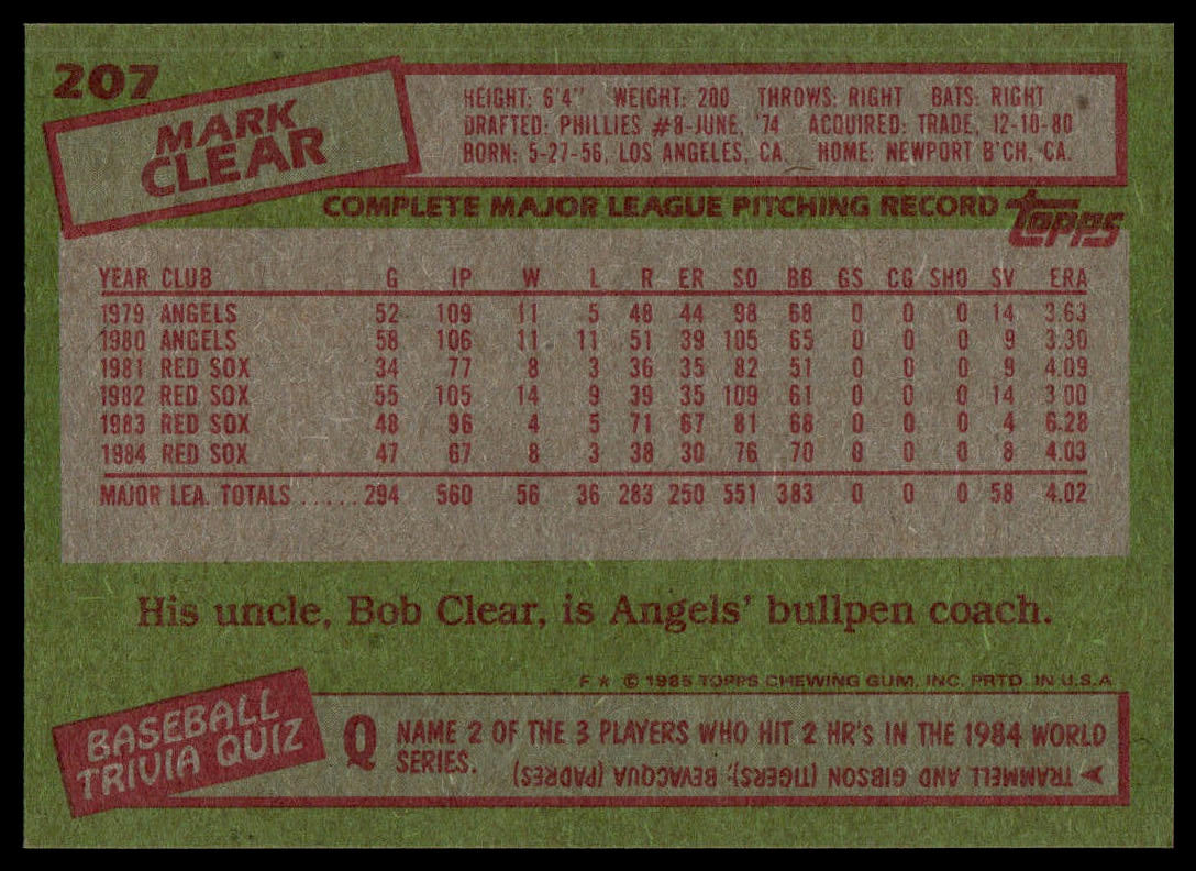 1985 Topps #207 Mark Clear