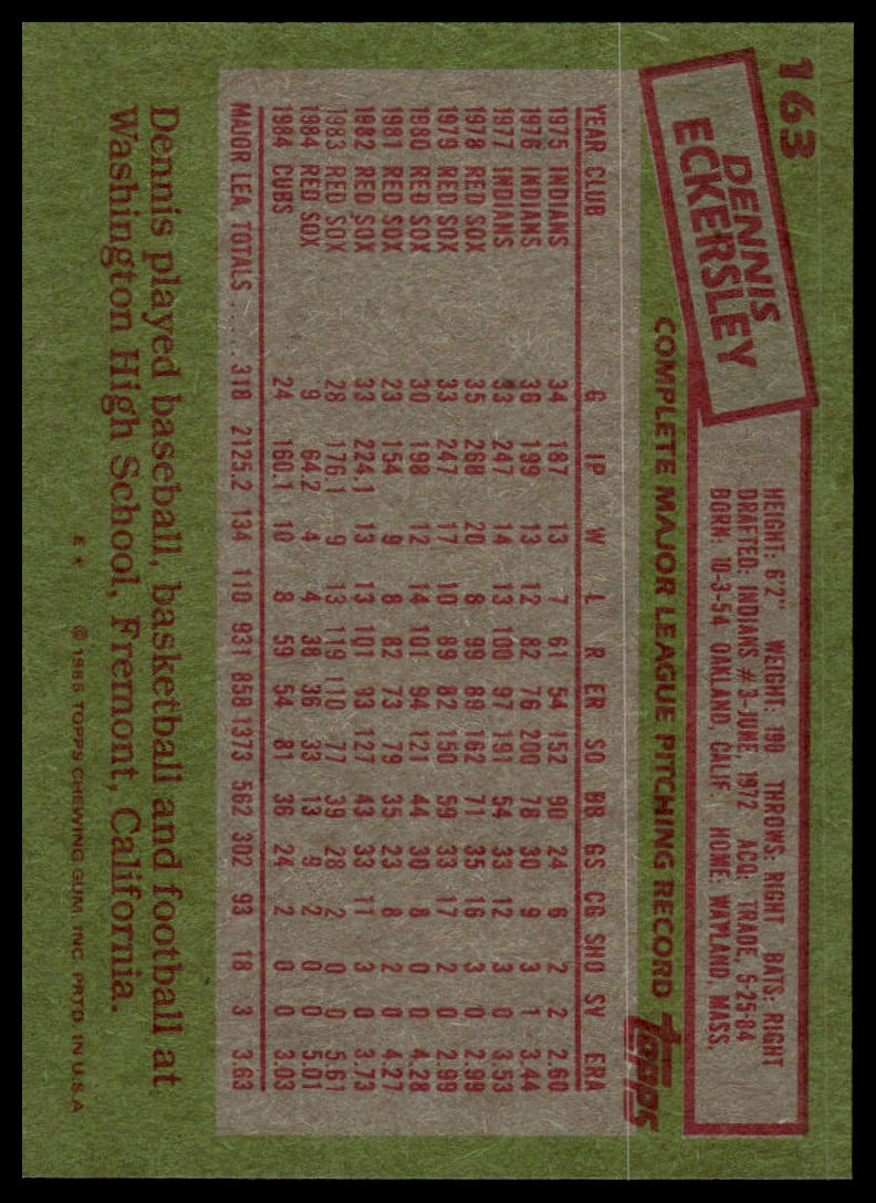 1985 Topps #163 Dennis Eckersley