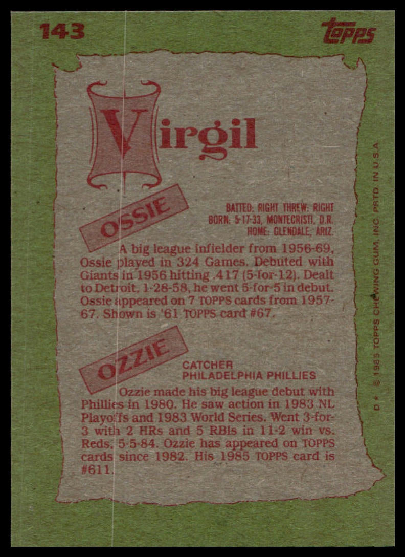 1985 Topps #143 Ossie Virgil / Ozzie Virgil F&S