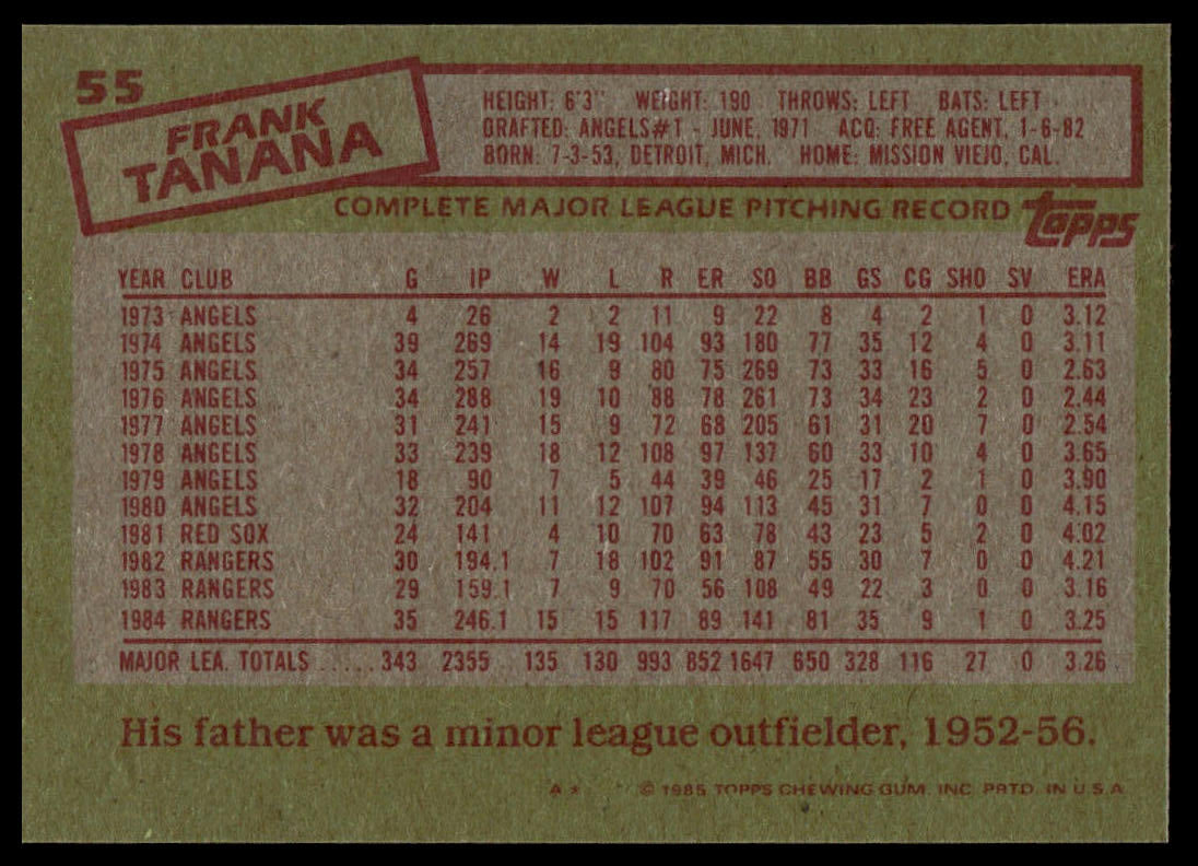 1985 Topps #55 Frank Tanana