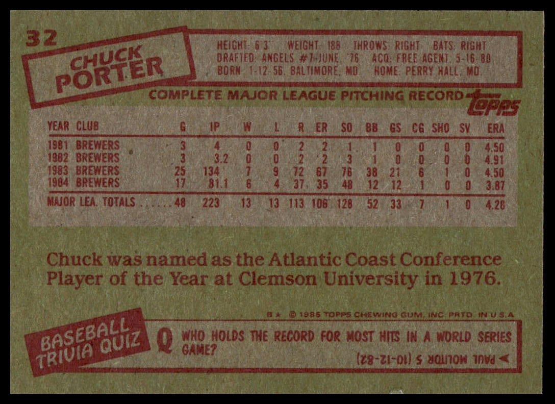 1985 Topps #32 Chuck Porter