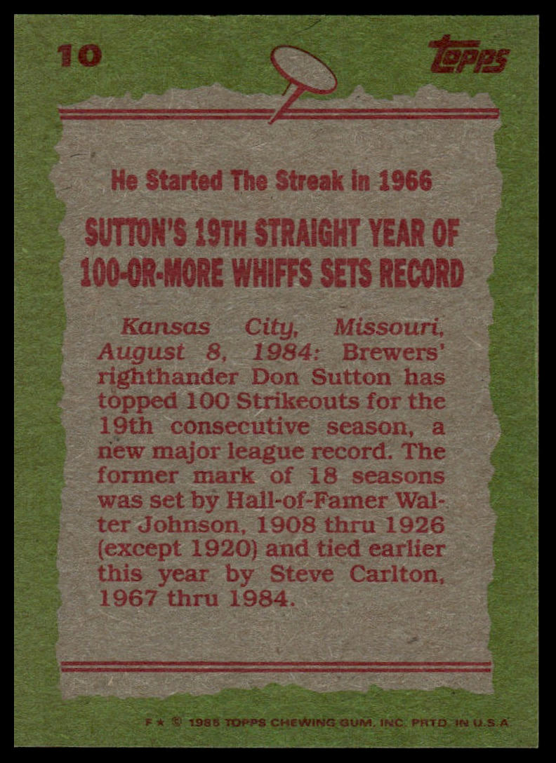 1985 Topps #10 Don Sutton