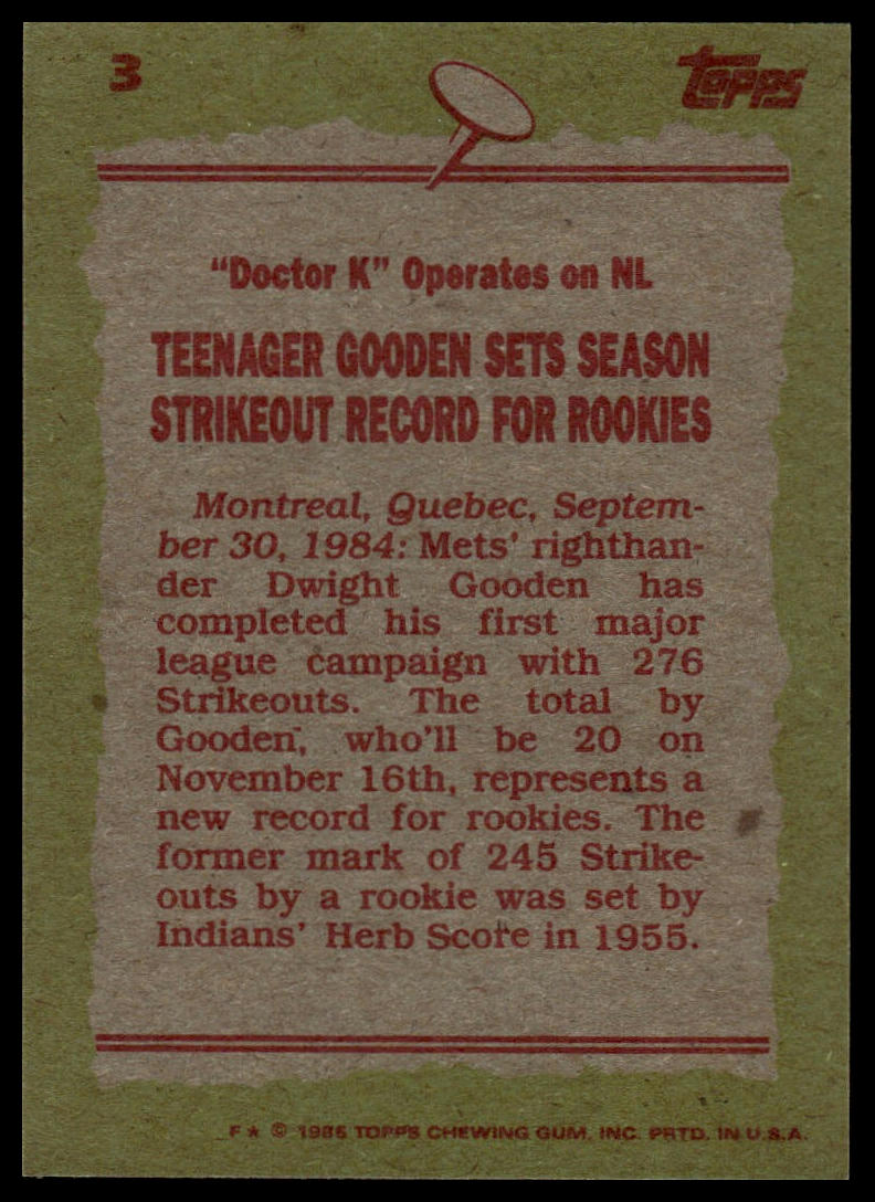 1985 Topps #3 Dwight Gooden