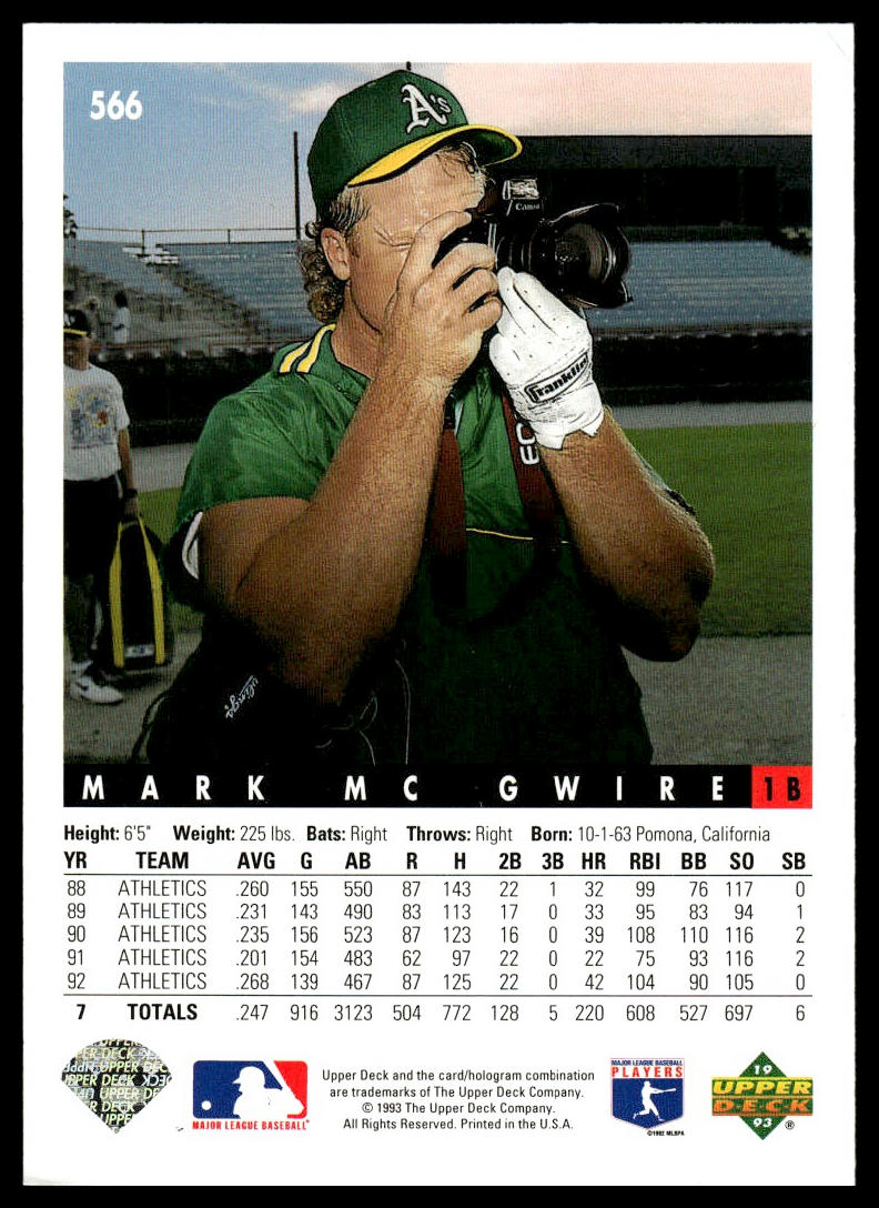 1993 Upper Deck #566 Mark McGwire Gold Hologram