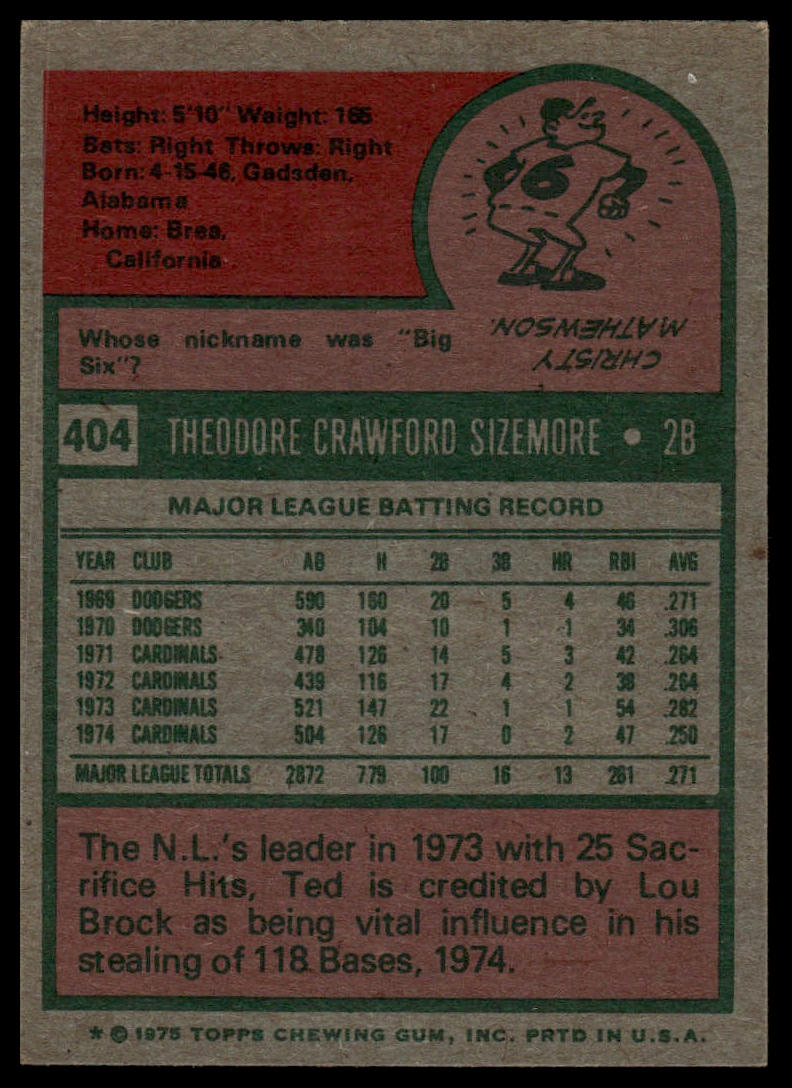 1975 Topps #404 Ted Sizemore